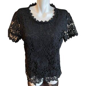Camisa Black Lace Short Sleeved Top Women's Size XXL